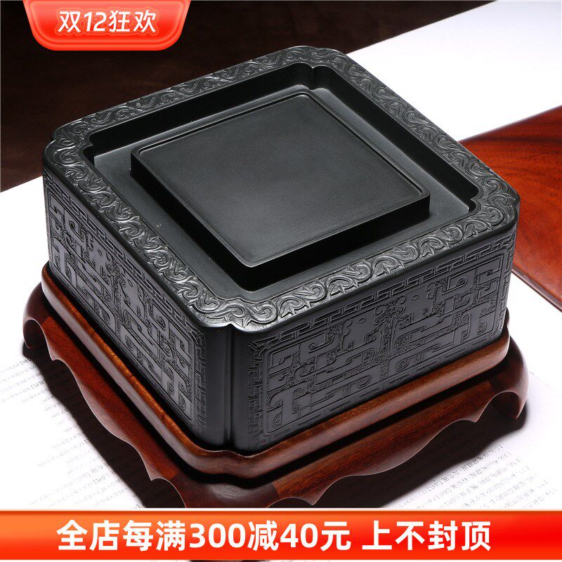 定制国家非遗名师老坑砚台 古龙砚 手工精品原石籽料歙砚高档文房