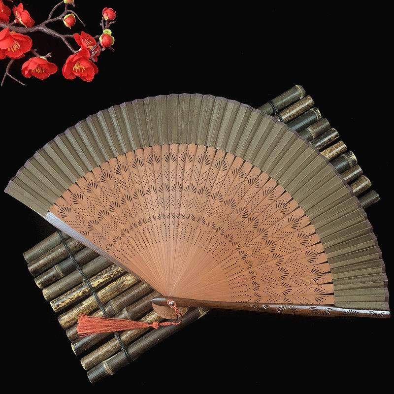 复古风扇子折扇中国风日式和风折扇子雕刻纯色女士舞蹈扇包邮