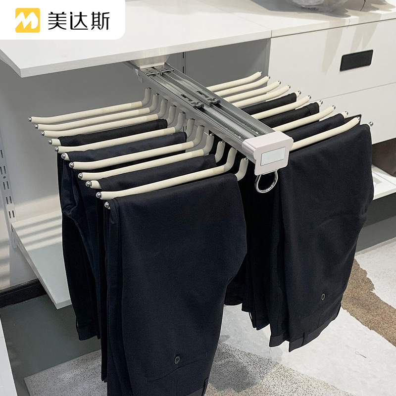 美达斯现代简约22杆多功能伸缩挂衣裤架衣帽间衣柜内置顶装抽拉式