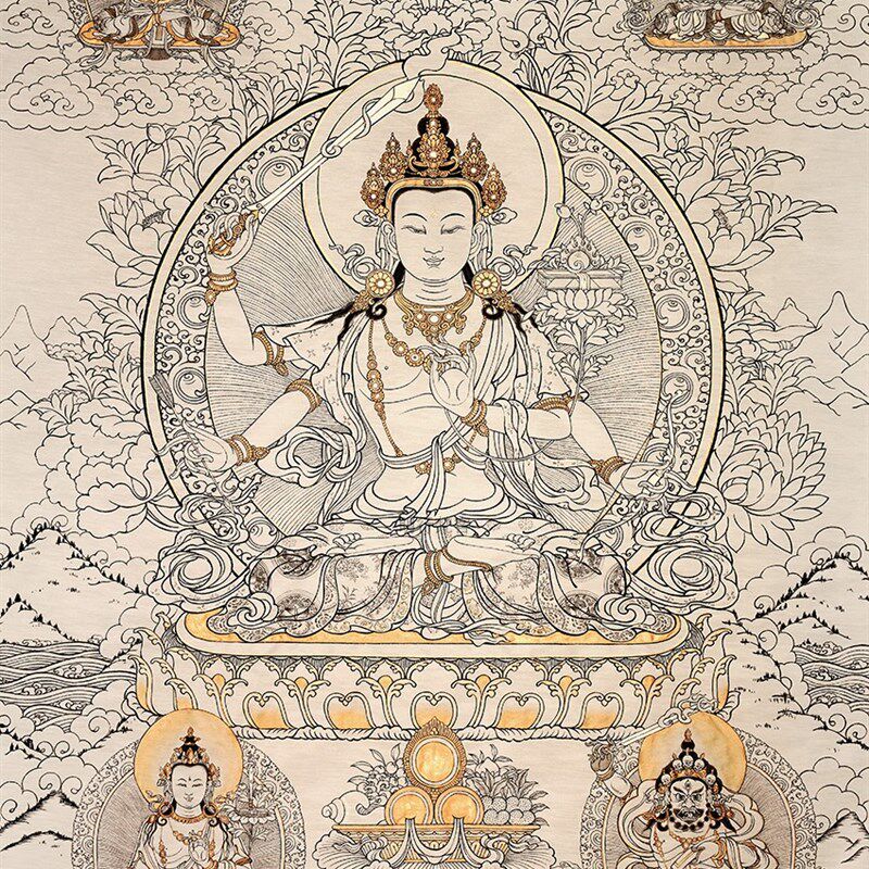 唐卡描金挂画智慧文殊菩萨线稿 数字油彩减压填色diy手绘礼物油画