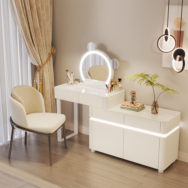 实木奶油风梳妆台卧室现代简约2024新款轻奢化妆桌斗柜收纳柜一体