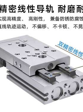 气动滑台气缸HLQ/HLS6X12X16X20X25LX10X30X40X50X75X100X125S SA