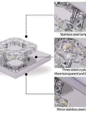 跨境货源 过道灯简约现代走廊玄关灯方形通道阳台LED吸顶水晶灯具