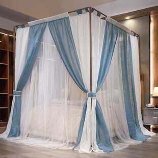 2022新品亚麻混纺双层遮光布宫廷落地蚊帐防尘床幔简约风文帐