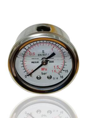 全钢耐震充油压力表不锈钢轴向EN837-1注液YNBF50Z 16BAR 1.6MPA