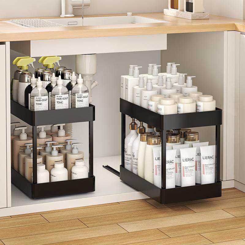 跨境橱柜收纳盒水槽下方抽拉式拉篮厨房双层分隔抽屉置物架免打孔,模玩/动漫/周边/娃圈三坑/桌游,模型制作工具/辅料耗材,淘宝优惠券,粉丝福利购,淘宝优惠卷