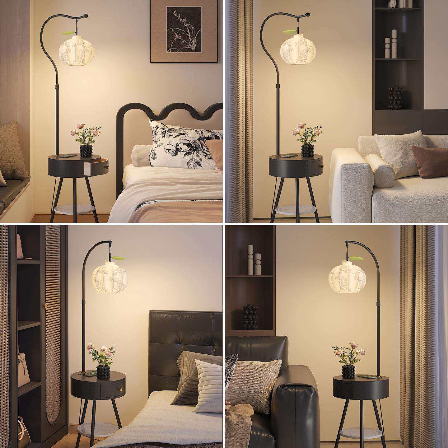 中古风客厅落地灯现代简约沙发边几创意个性床头灯具置物架一体灯