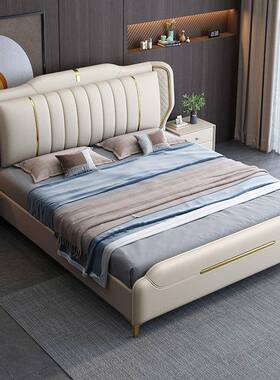 轻奢包床8现代简约豪华大床双QYR人床1.5米艺意式皮床头软婚床厂