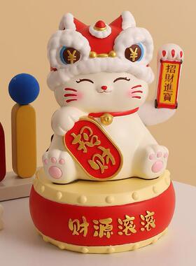 装新款创意醒狮招猫财摇手MM7048树脂摆件开前台收银柜台饰新店业
