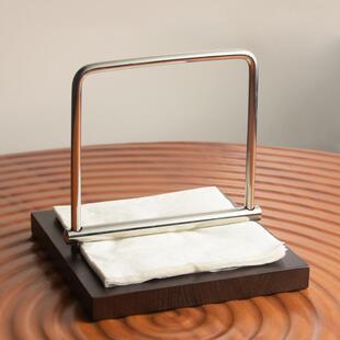 简不锈钢木座餐巾架巾收约纳托立式方形架复古风餐餐厅纸家用吧纸