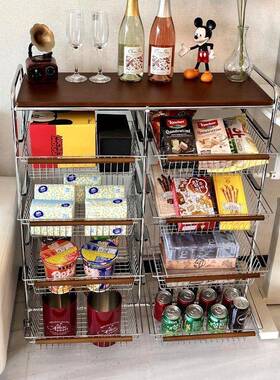 厨房菜篮子落地零收纳落移多层厨房地架子HEO推拉动置物架滚食轮