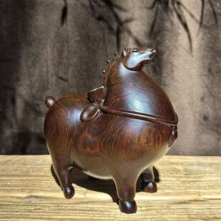 黑檀开胖唐马木马上有钱摆件轻客奢高档厅公室装饰唐马摆办件乔迁