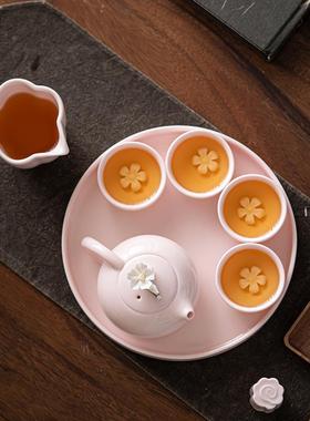 粉色花功14361夫具装家用简捏约小套提梁壶茶杯盖碗高档干套泡盘
