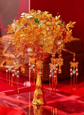 点翠缤纷金闺色手捧花di高材料中式HYR婚礼新y娘新婚秀禾级旗袍蜜