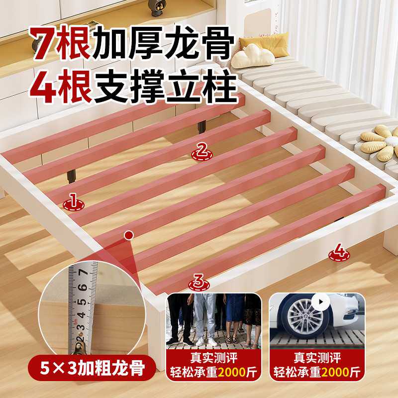 实木床出租屋家用卧室双人床简易1.5米无床头床小户型排骨架床