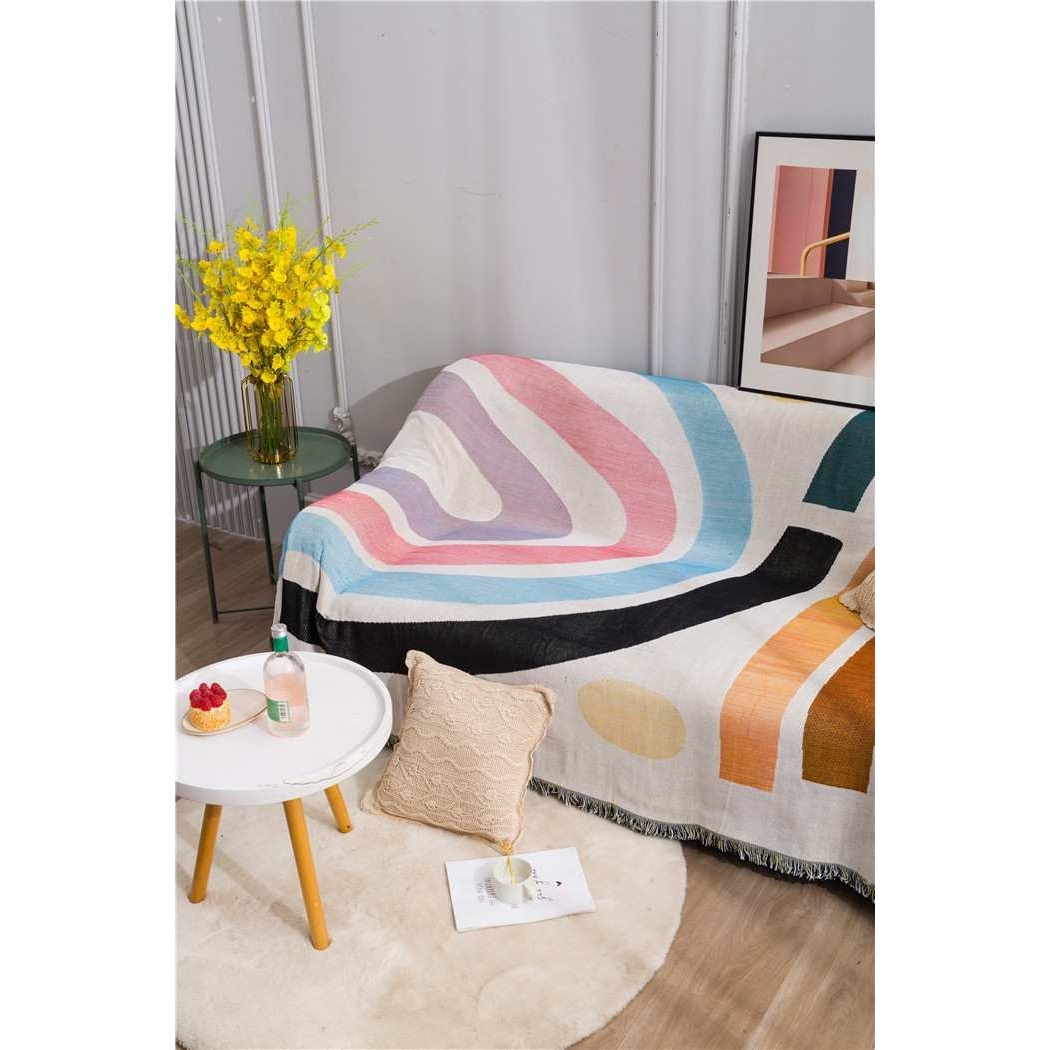 彩虹 沙发巾沙发罩沙发套保护罩单双人线毯全盖防滑布艺棉线