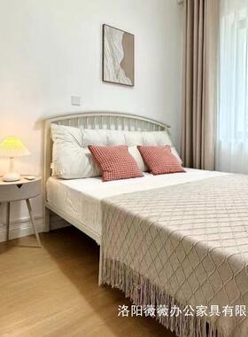 法式白色铁艺床现代简约奶油风.双人床卧室家用小户型.