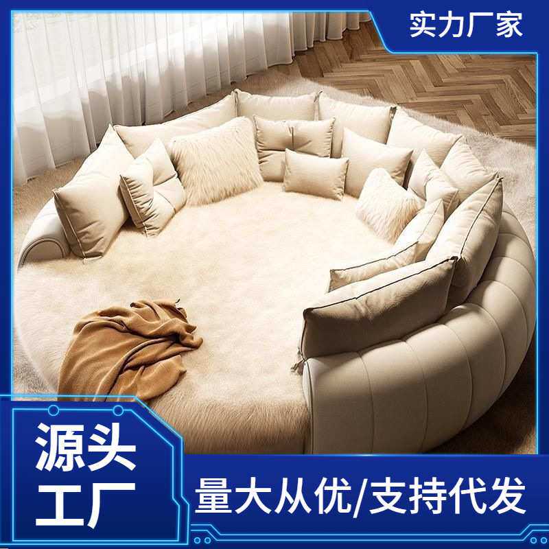 酒店宾馆民宿豪华双人床绒布圆床现代简约双人婚床主卧公主大圆床