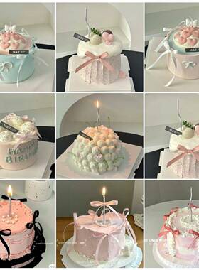 仿真蛋糕模型220101新5窗款网红蝴蝶结ins蜡烛公主爱心橱摆件