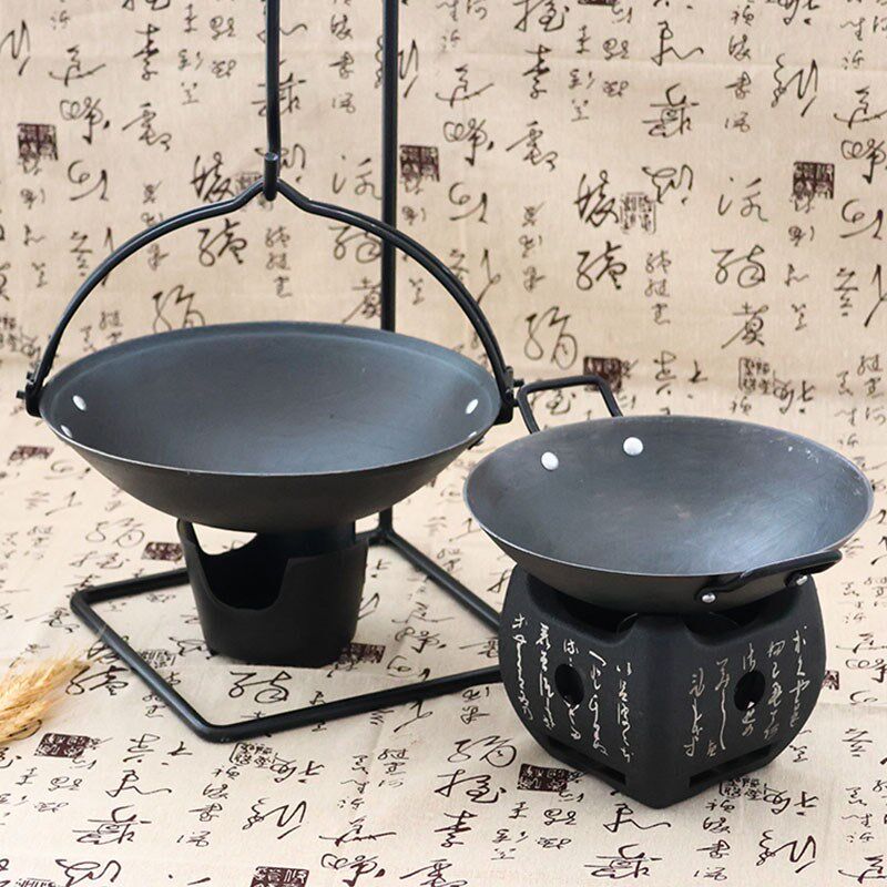 露营锅具农家乐商用餐具地锅鸡火锅老式户外吊锅大小铸铁干锅炖菜