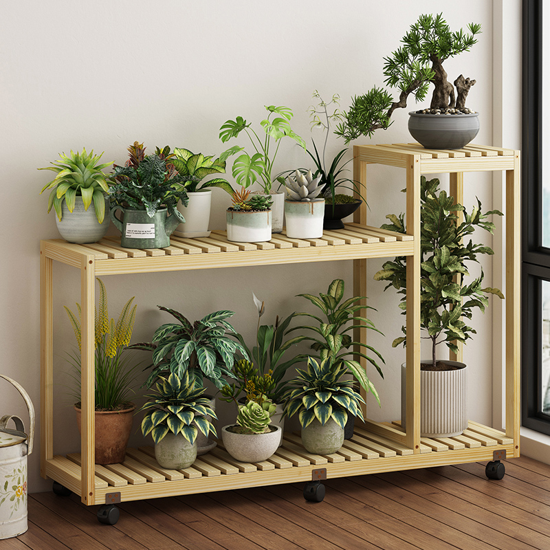 阳台客厅防腐实木可移动花架子