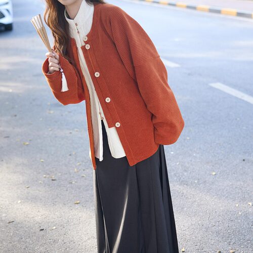 帛芽加绒圆领袄汉服秋冬