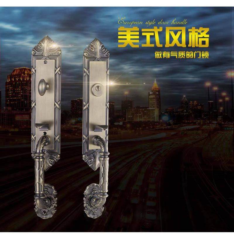 锌合金大门锁芯农村别墅实木锁具对开门双开按压门把手锁欧式门锁