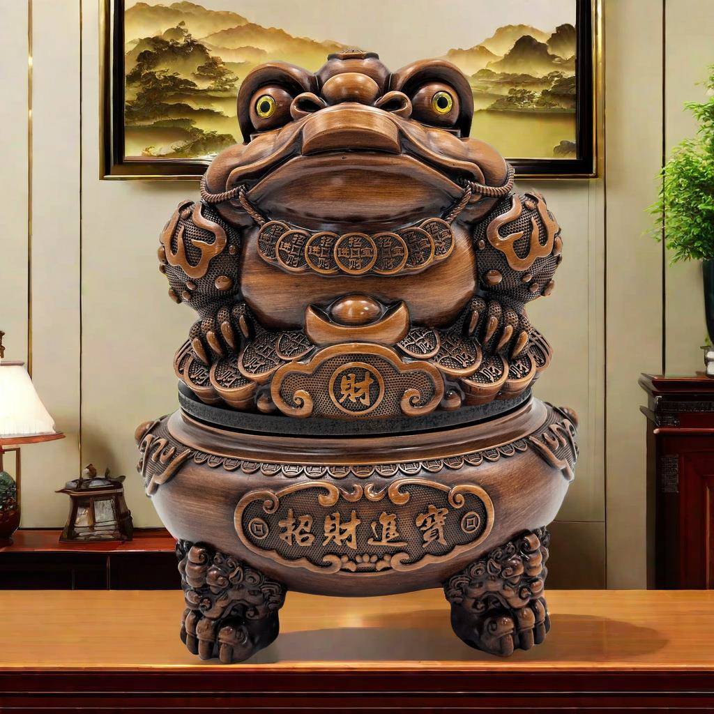 金蟾直销摆件办公室客厅玄关装饰品仿木纹工艺开业蟾蜍