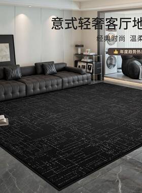 地毯客厅意式轻奢黑色免洗可擦现代极简大面积防水沙发茶几地垫