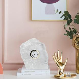 现代简约创意水晶石石膏矿石时钟摆件客厅电视柜样板间轻奢装 饰品
