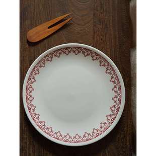 勃艮第红复古花边陶瓷盘平盘餐盘甜品盘8寸盘