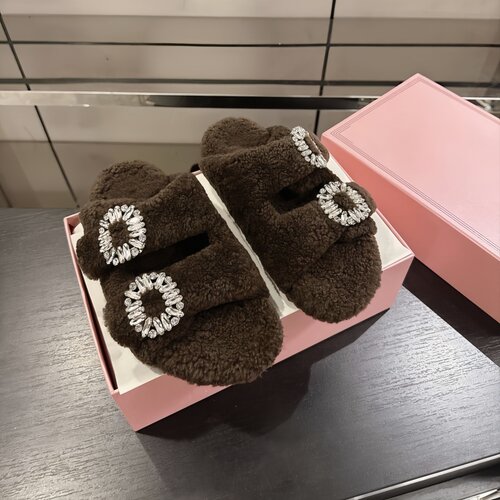 水钻扣羊毛厚底防滑女外穿一字拖