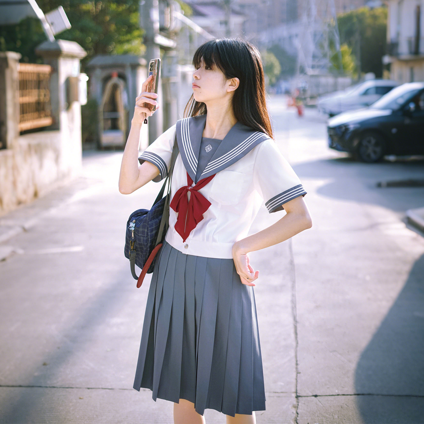 校供感灰蓝色水手服【礼夏女子】