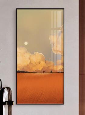 橙色入户玄关装饰画现代简约竖版过道走廊尽头挂画风景轻奢落地画