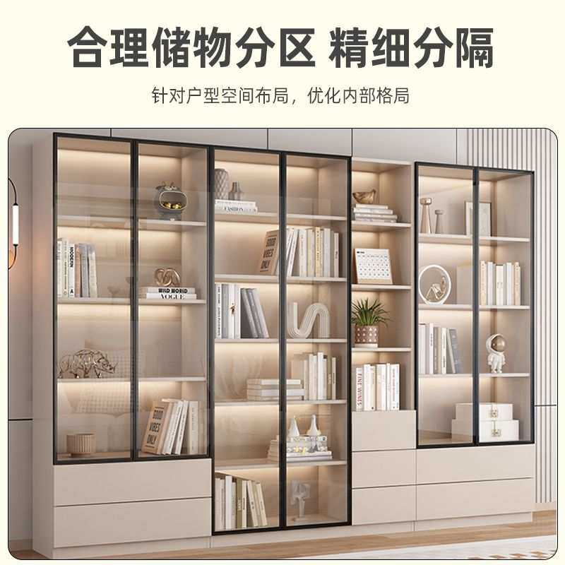 现代简约家用组合酒柜玻璃门组合书柜一体到顶客厅收纳储物小柜子