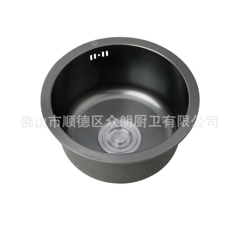 【一件代发】纳米黑不锈钢圆盆水槽大小号洗菜池厨房吧台小单槽
