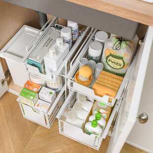 抽拉式浴室柜下水槽置物架厨房橱柜分层卫生间洗手台盆抽屉收纳篮