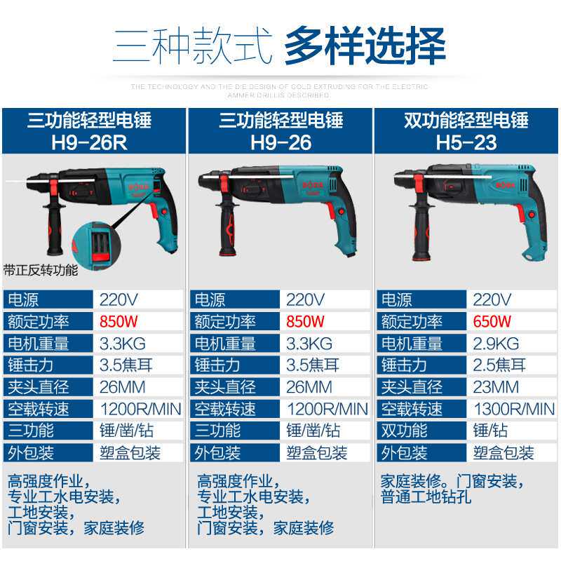 博大H9-26R电锤大功率多功能冲击钻两用工业级电钻电镐三用轻型锤