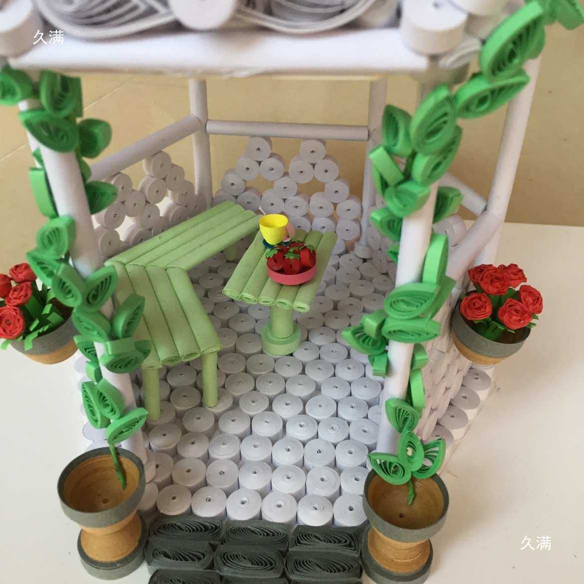 创意手工制作衍纸成品立体作品幼儿园学生作业摆件凉亭