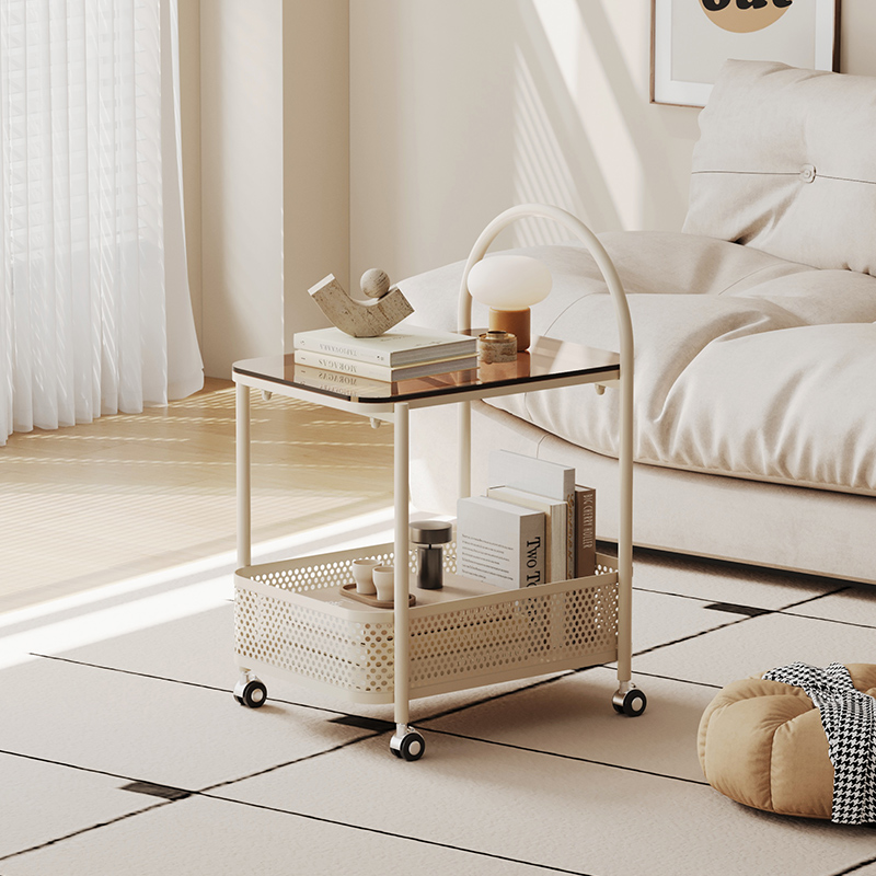 奶油风可移动客厅沙发边几网红简约创意牀边小推车迷你玻璃小茶几