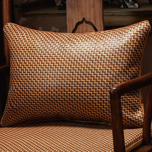 夏季藤席中式红木沙发抱枕套夏天冰丝凉席靠垫靠背套靠枕腰枕定制