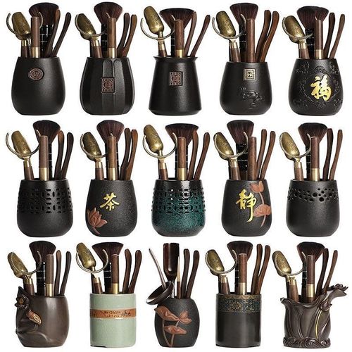 黒檀实木茶道六君子套装大全6君子泡茶工具茶夹针勺功夫茶具配件