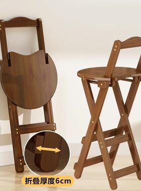 楠折板叠高脚凳家用凳便携吧台椅子ZDD-1圆子竹客厅餐桌椅实木椅