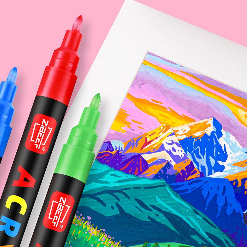 ZIBEEmF2术100丙烯马克笔小硬头陶0.7m勾线笔瓷diy相5册黑卡美画