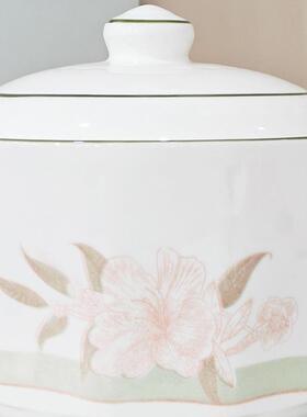 家用陶瓷大容量F989S86T猪油双耳带罐盖送勺子油子泼辣罐绢杂粮罐