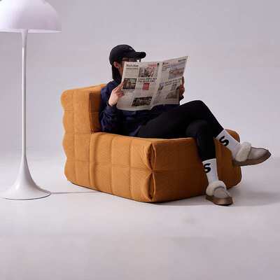 复古风鹿岛懒人沙发复古灯芯绒单人沙发角落休闲阳台华夫格中古风