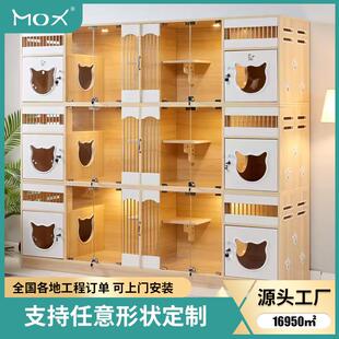 宠物店实木单间猫舍猫咖透明玻璃全景展示柜猫咪宠物寄养猫笼