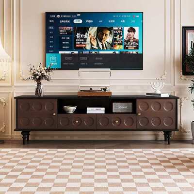 法式复古实木格林电视柜黑色小户型客厅家用收纳储物柜中古风家具