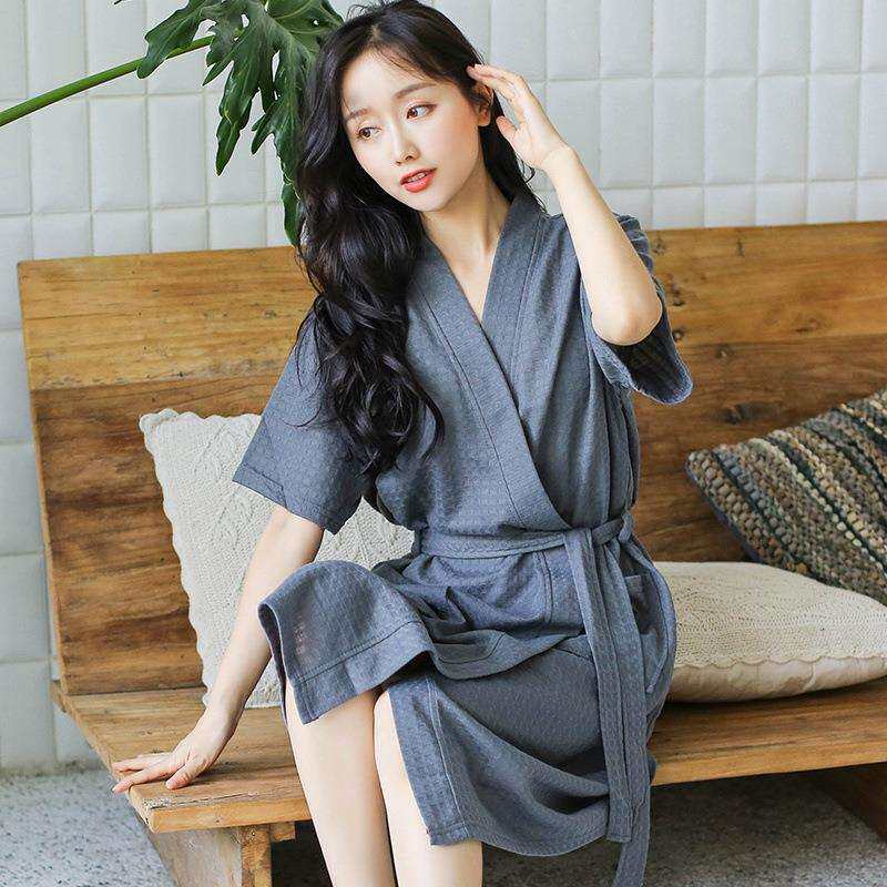 2024新款浴袍女春夏薄款短袖汗蒸馆专用吸水速干睡袍家居服厂跨境