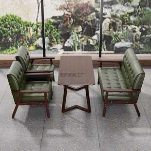 Hx2油蜡皮复古咖啡厅桌椅组合酒吧清吧实木小酒馆卡座奶茶店卡座